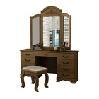 Penteadeira Three-view De Madeira Maciça Com Banqueta - Casta