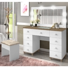 Penteadeira World Camarim Led Amêndoa Branco Com Banqueta