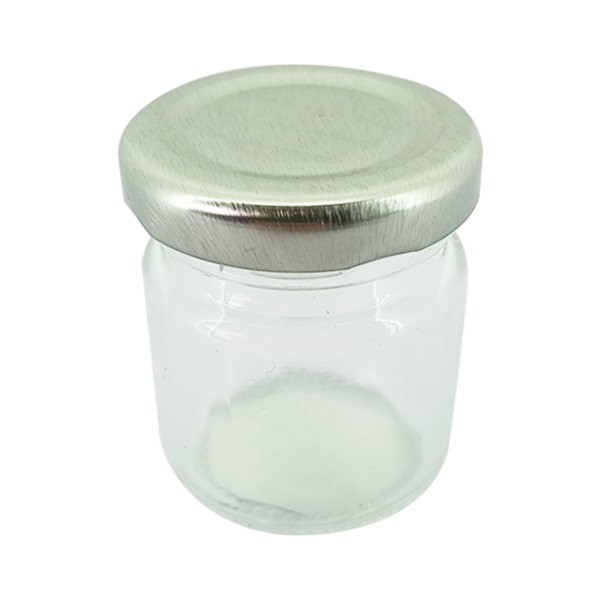 Pequeno Pote Hermético Cilíndrico De Vidro Com Tampa Prateada
