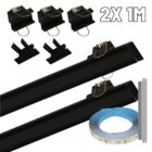 Perfil De Led 30mm Embutir Preto Fumê Kit 2x 1m Com Led 3.000