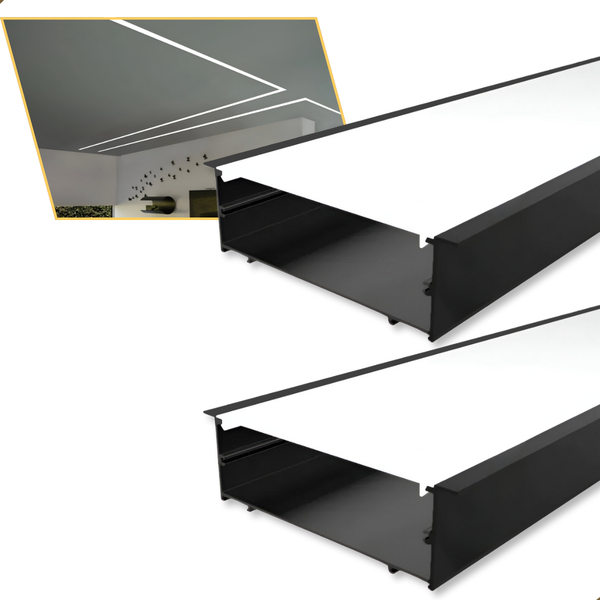 Perfil De Led Embutir 116x35mm Preto Em Alumínio 2m Para Gess
