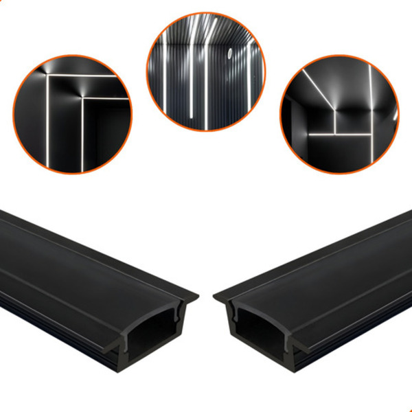 Perfil De Led Embutir 24x7mm Slim 2m All Black Difusor Fumê