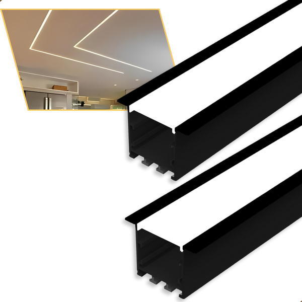 Perfil De Led Embutir 56x35mm Alumínio Preto 2m Para Sanca E