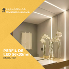 Perfil De Led Embutir 56x35mm Alumínio Preto 2m Para Sanca E