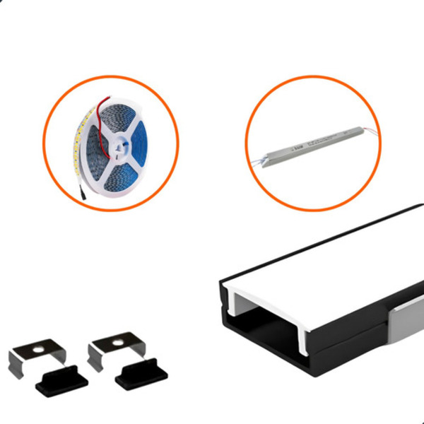 Perfil de LED Slim Sobrepor 17x7mm 2m com Fita 240 LEDs/m + F