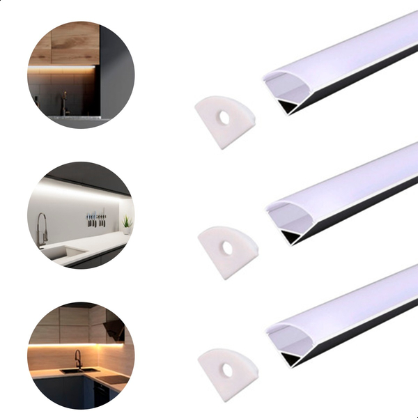 Perfil De Led Sobrepor Canto 3m Completo Para Fita De Led Pre