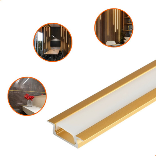 Perfil Embutido Slim 2m em Alumínio Dourado Luxo para Fita LED
