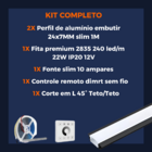 Perfil Embutir 24mm 2m 45° L Teto/teto + Fita 240 + Fonte + C