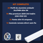 Perfil Embutir 24mm 2m + Fita 240 + Fonte + Controle Dimmer B