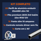 Perfil Embutir 25mm 2m Em L 90° Teto/parede + Fita 240 + Font
