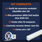 Perfil Embutir 25mm 2m Em L 90° Teto/parede + Fita 240 + Font