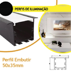 Perfil Para Fita Led Embutir 50x35x3000mm - Preto - Branco