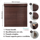 Persiana Bambu Rolo 180larg X 140alt Com Bandô - Zebrano