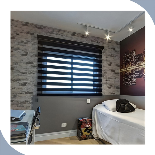Persiana Cortina Double Vision Zebra Cor Preto - 2,00m X 1,50