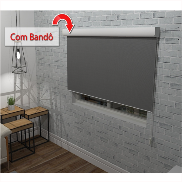 Persiana Rolo Blackout Cinza Escuro Com Bandô 1,40m X 1,40m