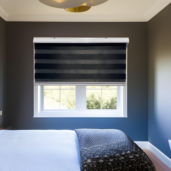 Persiana Rolo Duplo Tecido Zebra Preta 120 (l) X 160 (a) Doub