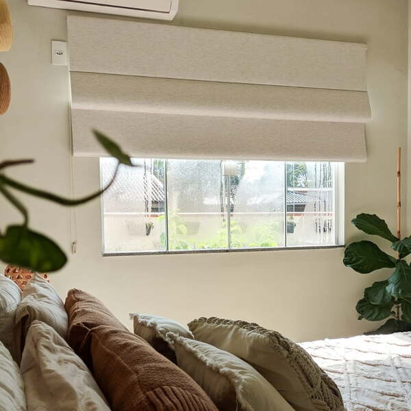 Persiana Romana Bege Linho - 1,49m Larg X 0,99m Alt - Tecido