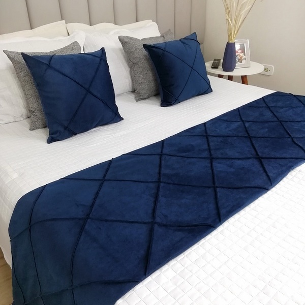 Peseira Drapeada Dupla Face Em Veludo  Azul Marinho Com Forro