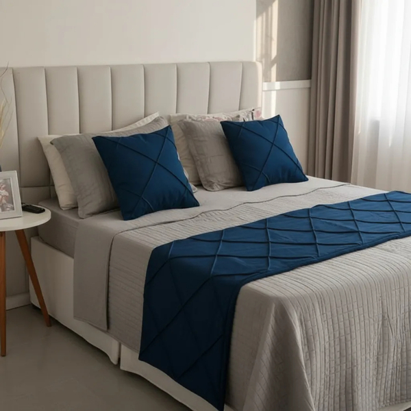 Peseira Drapeada Veludo Luxo 2,40x0,50m Dupla Face cama Queen