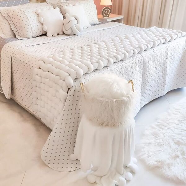 Peseira Trançada Nó Escandinavo 1,80x50m Solteiro  Branco