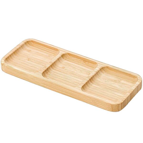 Petisqueira 3 Divisórias Bandeja De Bambu Plasvale 25,5x10cm