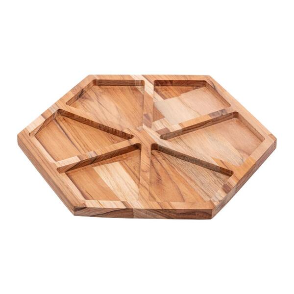 Petisqueira 6 Divisórias Woodart Teca De Madeira 35cm