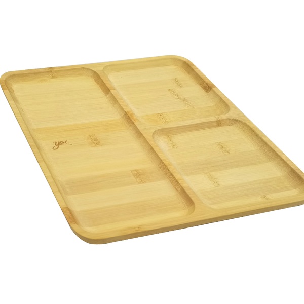 Petisqueira Com 3 Divisões De Bambu 28x28 Cm Gamela Yoi