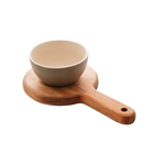 Petisqueira Com Suporte De Madeira E Bowl Cinza Em Cerâmica