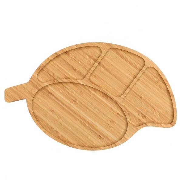 Petisqueira De Bambu Folha Com 4 Divisórias 39cm