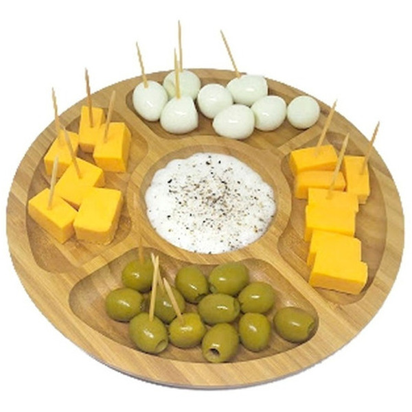 Petisqueira De Bambu Redonda Com 5 Divisórias 19,2 Cm Marrom