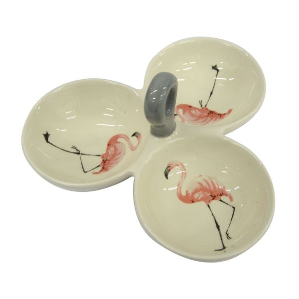 Petisqueira De Ceramica  Flamingos 19 6cm X 19 6cm X 10 2cm
