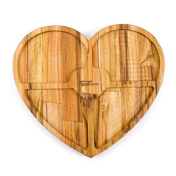 Petisqueira De Coração Madeira Com 4 Divisórias 30 Cm Tecawood