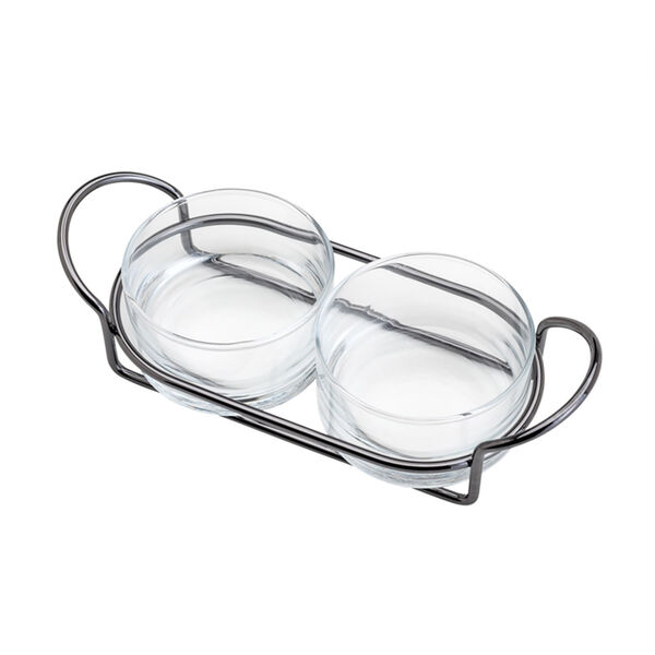 Petisqueira Dupla De Vidro Com Suporte Italy Black 24cm X 10c