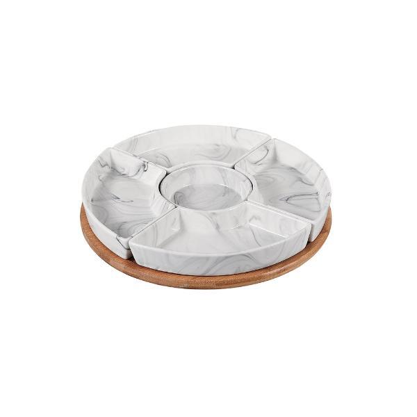 Petisqueira Em Porcelana Hauskraft Marble 30cm Cinza