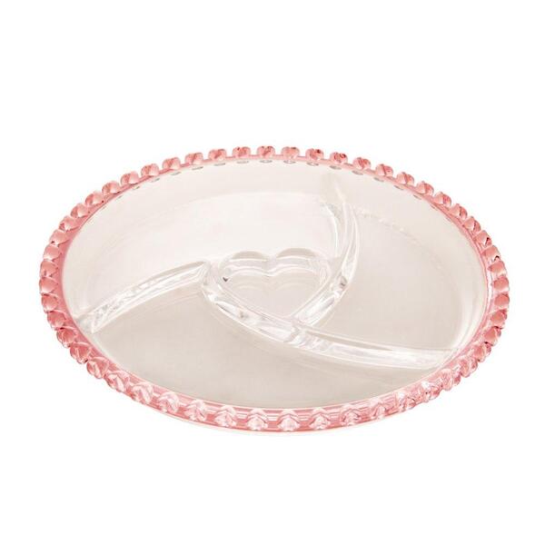 Petisqueira Lyor Coração De Cristal Rosa 23,5cm X 2,5cm