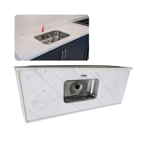 Pia Cozinha Mármore Branco 120cm Cuba Rasa Acabamento Simple