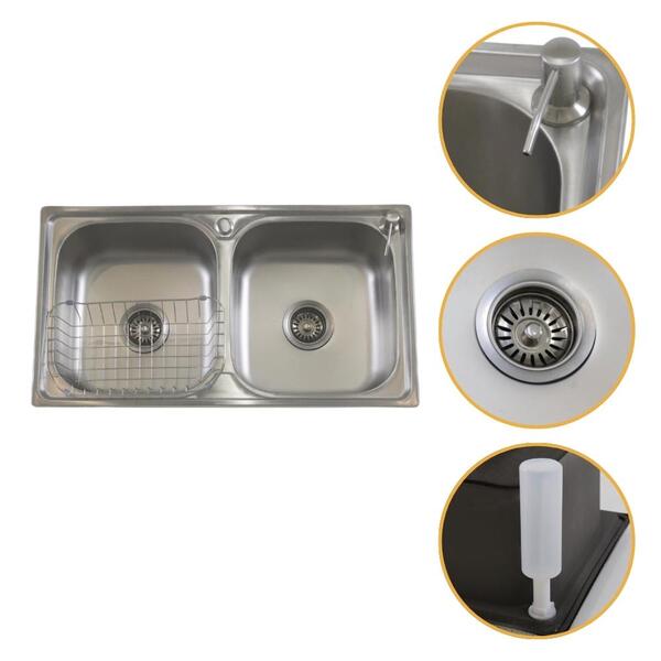 Pia Cuba Dupla  78x43 De Aço  Inox 201 Com Escorredor Dosador