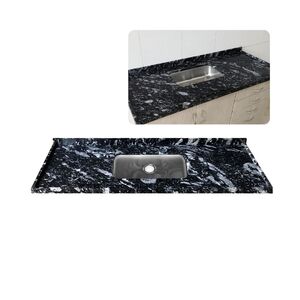 Foto de Pia De Cozinha 100cm Granito Preto Indiano Cuba Inox Rasa  Pr