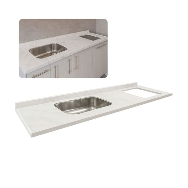 Pia De Cozinha 180cm Mármore Branco Espaço Cooktop E Cuba  Br