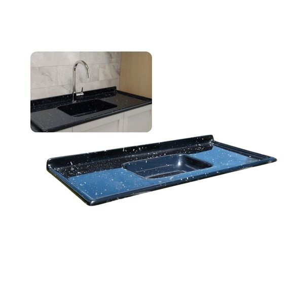 Pia De Cozinha 55x200cm Mármore Sintético Bege Cuba Fibra Pre