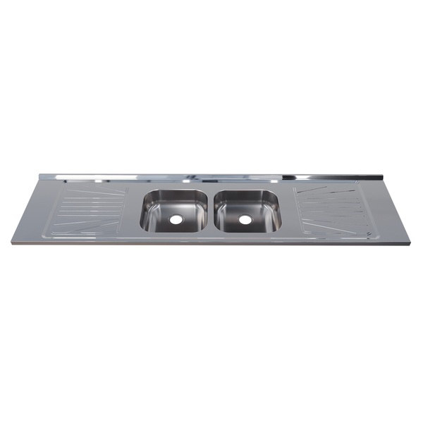 Pia de Cozinha Aço Inox 200cm com Fundo Concretado Duas Cubas Fabrinox