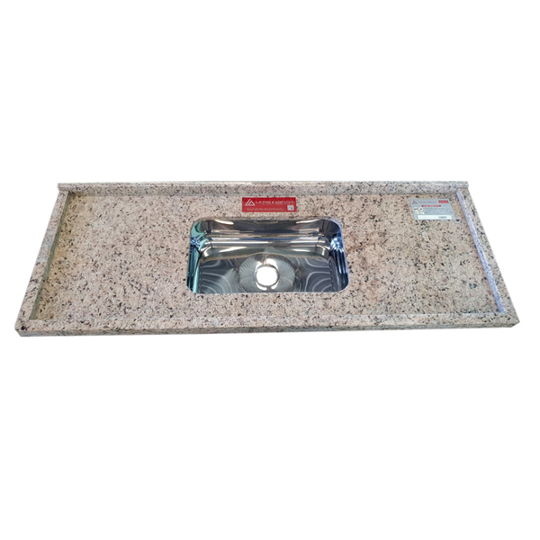 Pia de Cozinha Granito Amarelo Santa Cecília 140cm Plus Cuba Simples L.A. Pias e Granitos