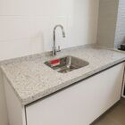 Pia De Cozinha Granito Branco 100cm Cuba Rasa Inox Completo G