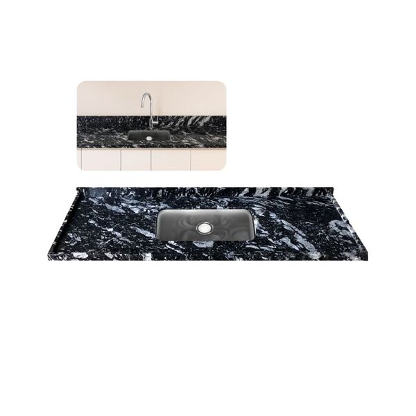 Pia De Cozinha Granito Indiano 150cm Cuba Inox Rasa Simples