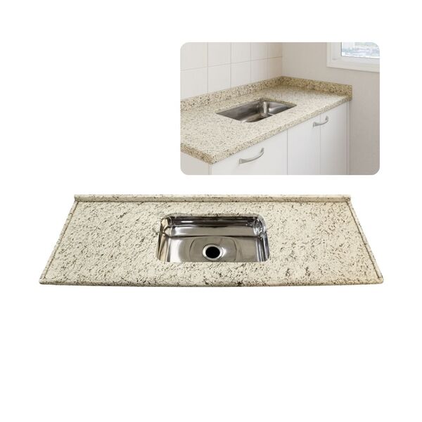 Pia De Cozinha Granito Marfim Arabesco 100cm Cuba Inox Rasa