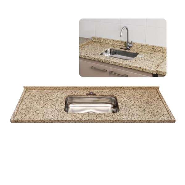 Pia De Cozinha Granito Ornamental 100cm Com Cuba Inox Rasa  O