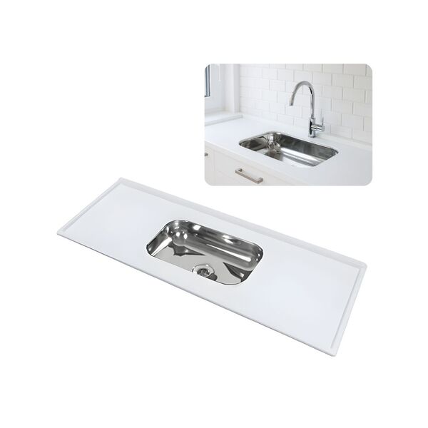 Pia De Cozinha Mármore Sintético Bege 1,20m Com Cuba Inox N1