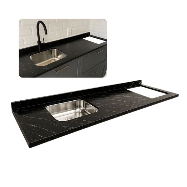 Pia De Granito 180cm Preto Via Lactea Parte Cooktop E Cuba  P