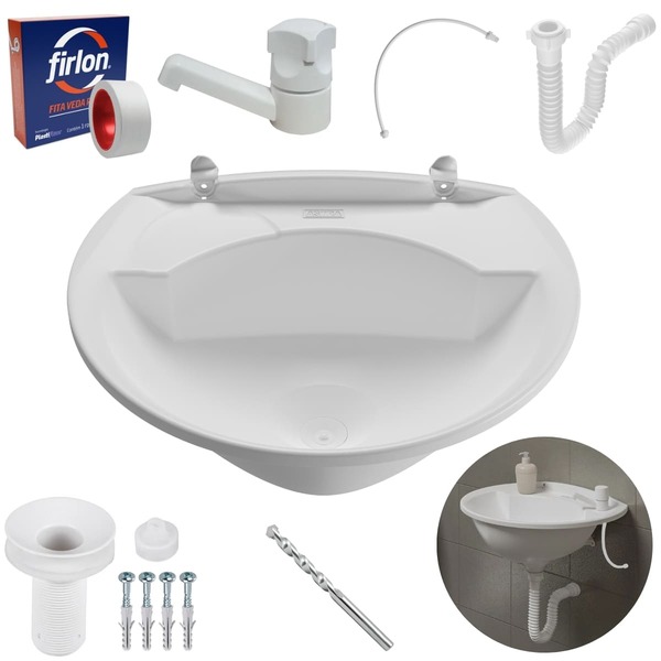 Pia Lavatório 4l + Torneira Branca + Sifão Sanfonado + Engate