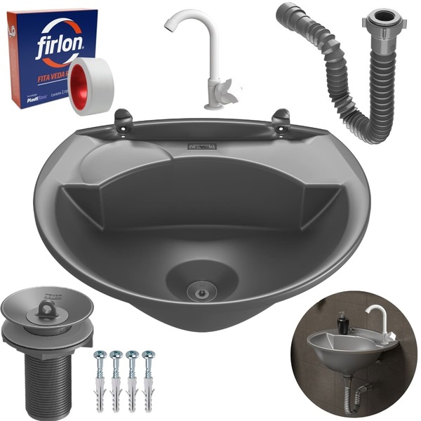 Pia Lavatório 4l Prata + Sifão Sanfonado Universal + Torneira